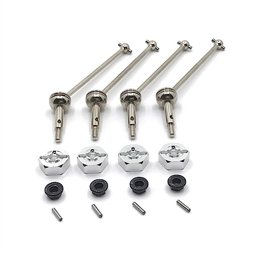 KLAPR Für 144001, 144002, 144010, 124007, 124016, 124019, 124018, 4 Stück Metall-Antriebswelle und 12 mm Rad-Sechskant-Adapter, RC-Auto-Upgrade-Teile (Silber Silber) von KLAPR