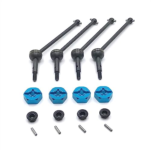 KLAPR Für 144001, 144002, 144010, 124007, 124016, 124019, 124018, 4 Stück Metall-Antriebswelle und 12 mm Rad-Sechskant-Adapter, RC-Auto-Upgrade-Teile (blau-schwarz) von KLAPR