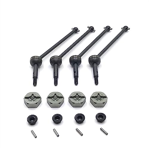 KLAPR Für 144001, 144002, 144010, 124007, 124016, 124019, 124018, 4 Stück Metall-Antriebswelle und 12 mm Rad-Sechskant-Adapter, RC-Auto-Upgrade-Teile (grau-schwarz) von KLAPR