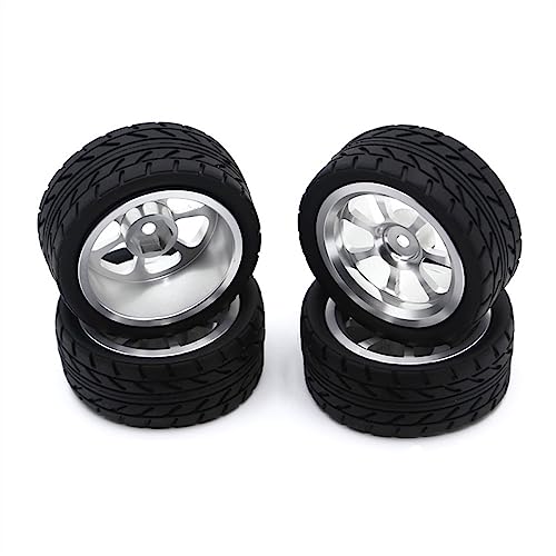 KLAPR Für 144001, 144010, 124007, 124016, 124019, A959, A959-B, 4 Stück, 65 mm, Gummireifen, Metallfelge, 12 mm, Sechskant, RC-Auto-Upgrade-Teile (Silber) von KLAPR