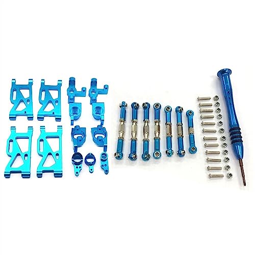 KLAPR Für 144001 144002 144010 124017 124018 124019 124007 Metall-Upgrade-Teile-Kit Querlenker, Lenkblock, RC-Auto-Zubehör (Blau) von KLAPR