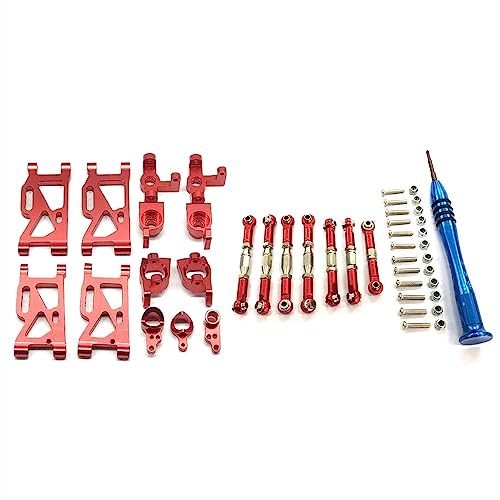 KLAPR Für 144001 144002 144010 124017 124018 124019 124007 Metall-Upgrade-Teile-Kit Querlenker, Lenkblock, RC-Auto-Zubehör (Rosso) von KLAPR