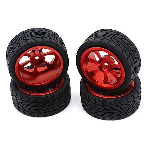 KLAPR Für 144001 144010 124007 124016 124019 A959 A959-B 4 Stück 65 mm Gummireifen Metallfelge 12 mm Hex RC Auto Upgrade Teile (Rosso) von KLAPR