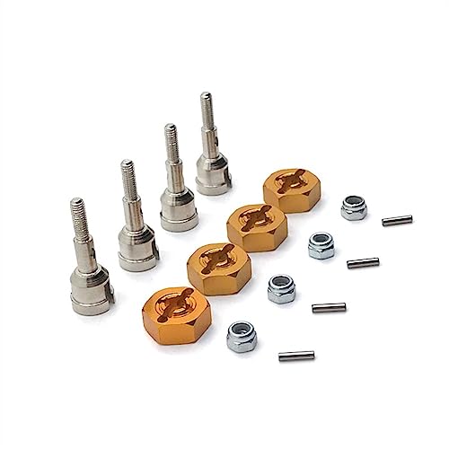 KLAPR Für A949, A959, A959-B, A969, A979, K929, Metall-Antriebswellen-Radachsenbecher und 12-mm-Rad-Sechskant-Adapter, 1/18 RC-Auto-Upgrade-Teile (Giallo) von KLAPR