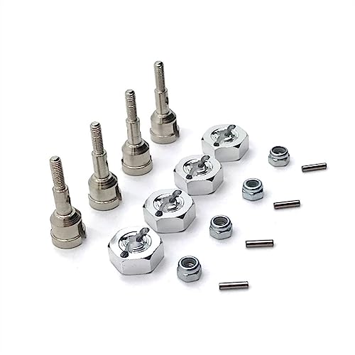 KLAPR Für A949, A959, A959-B, A969, A979, K929, Metall-Antriebswellen-Radachsenbecher und 12-mm-Rad-Sechskant-Adapter, 1/18 RC-Auto-Upgrade-Teile (Silber) von KLAPR