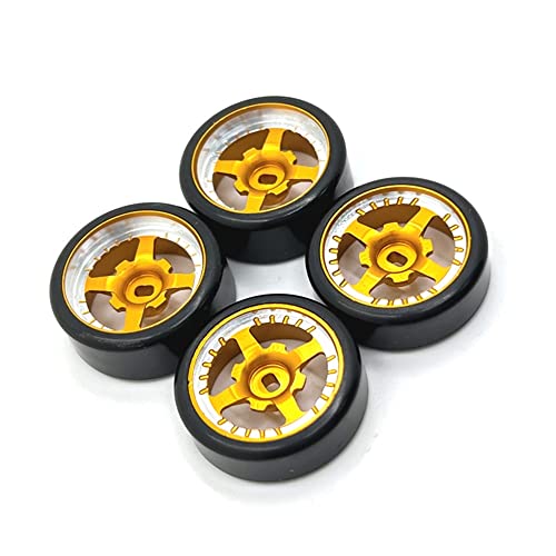 KLAPR Geeignet für 1/28 RC Auto-Ersatzteile, Metall, Upgrade, 27 mm, zwei Breiten, zwei schmale Drift-Rad-Reifen (Giallo) von KLAPR