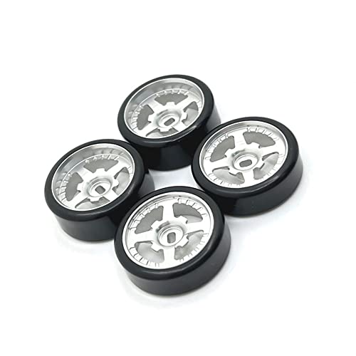 KLAPR Geeignet für 1/28 RC Auto-Ersatzteile, Metall, Upgrade, 27 mm, zwei Breiten, zwei schmale Drift-Rad-Reifen (Silber) von KLAPR