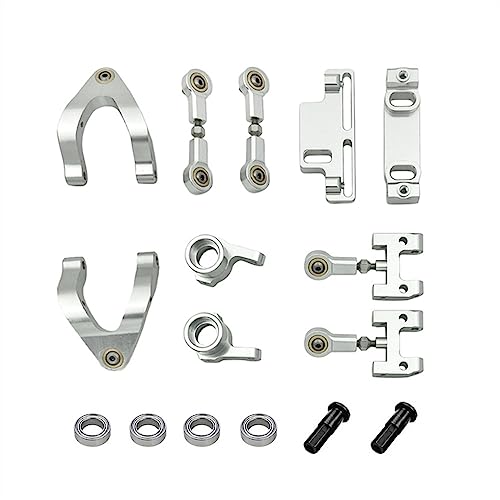 KLAPR Metall-Lenkbecher, oberer unterer Schwingensitz, Lenkschieber, Drehblock für WPL D12 D42 RC Auto-Ersatzteile, Upgrade (Silber) von KLAPR
