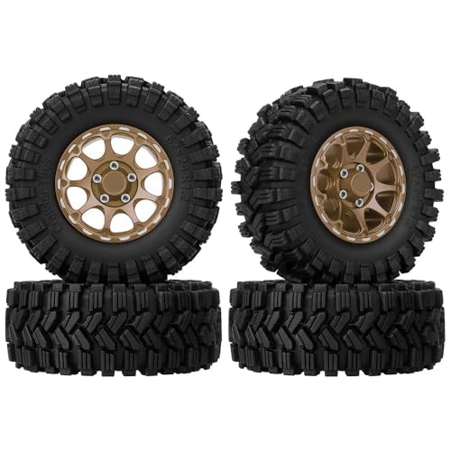 9-Speichen-Aluminium 1.2 Beadlock-Radreifen, weiche, klebrige Gummireifen, 62 x 24 mm for RC 1/18 TRX4M 1/24 Axial SCX24 Upgrade(Bronze) von KLHYTGFA