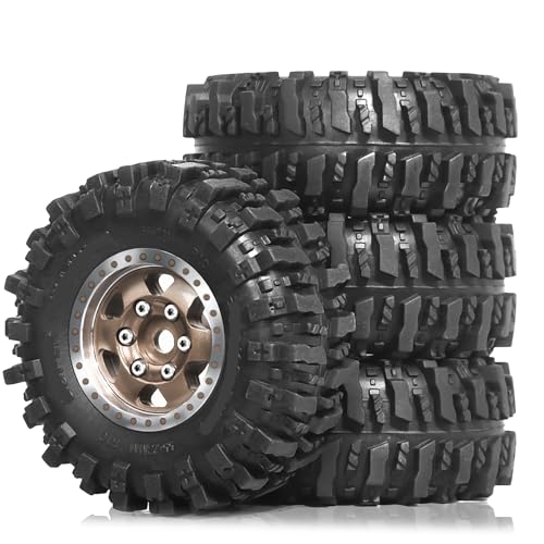 KLHYTGFA 4 STÜCKE for 1/24 1/18 RC Crawler Reifen und Beadlock Räder Felgen Offset -2,5mm for 1:24 1:18 Auto Axial SCX24 FMS AX24 FCX18 FCX24 TRX4M(Brown) von KLHYTGFA