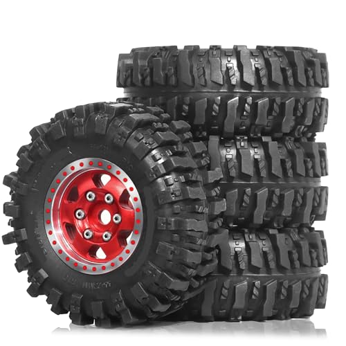 KLHYTGFA 4 STÜCKE for 1/24 1/18 RC Crawler Reifen und Beadlock Räder Felgen Offset -2,5mm for 1:24 1:18 Auto Axial SCX24 FMS AX24 FCX18 FCX24 TRX4M(Rood) von KLHYTGFA