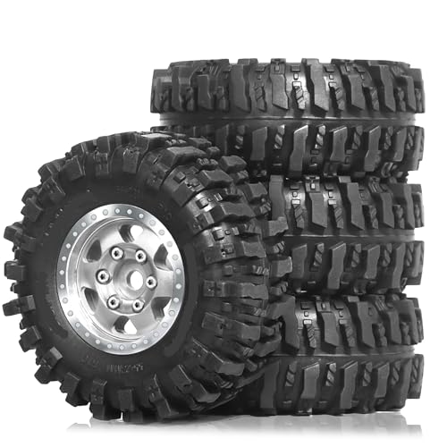 KLHYTGFA 4 STÜCKE for 1/24 1/18 RC Crawler Reifen und Beadlock Räder Felgen Offset -2,5mm for 1:24 1:18 Auto Axial SCX24 FMS AX24 FCX18 FCX24 TRX4M(Silvery) von KLHYTGFA