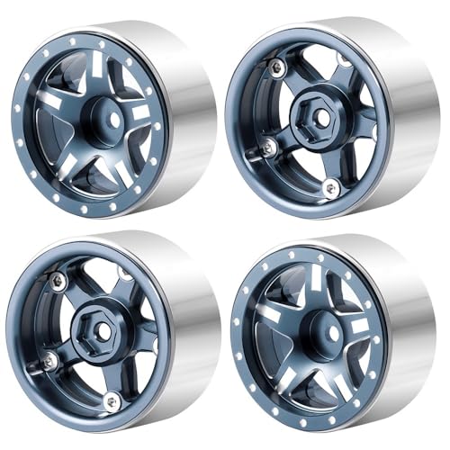 KLHYTGFA 4 Stück 1,3 Zoll Aluminiumlegierung Beadlock-Felgen Gummireifen for Axial SCX24 1/24 TRX-4M for 1/18 RC-Auto-Upgrade-Teile(Type 1 Titanium) von KLHYTGFA