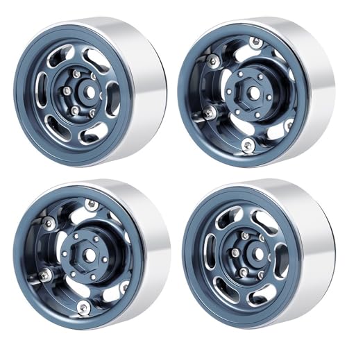 KLHYTGFA 4 Stück 1,3 Zoll Aluminiumlegierung Beadlock-Felgen Gummireifen for Axial SCX24 1/24 TRX-4M for 1/18 RC-Auto-Upgrade-Teile(Type 2 Titanium) von KLHYTGFA