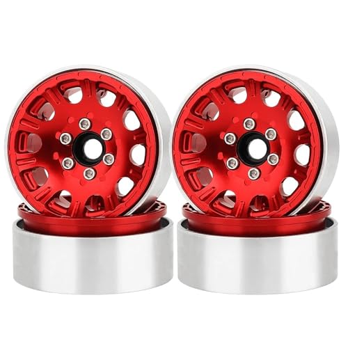 KLHYTGFA 4 stücke Metall Legierung Beadlock 1,9 Zoll 2,2 Zoll Rad Felgen Naben for SCX10 Wraith 90048 TRX4 TRX6 for 1/10 RC Crawler Auto Upgrade Teile(Red - 1.9 inch) von KLHYTGFA
