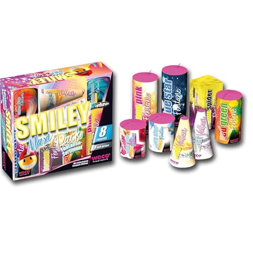 Smiley Maxi Pack - 8-teiliges Fontänen-Sortiment Jugendfeuerwerk für Kinder ab 12 Jahren Smiley Maxi Pack - 8-teiliges Fontänen-Sortiment Jugendfeuerwerk für Kinder ab 12 Jahren von KLIMA