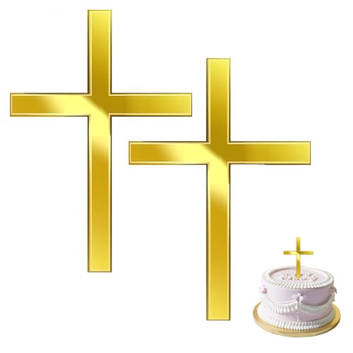 KLINNA 2 Stück Spiegel Kuchen Dekoration Set: Kreuz Tortendeko als Gold Acryl Cake Topper für Taufe & Kommunion, Ideal für Firmung, Hochzeit, Geburtstag Party von Mädchen Sowie Junge (Regelmäßig) KLINNA 2 Stück Spiegel Kuchen Dekoration Set: Kreuz Tortendeko als Gold Acryl Cake Topper für Taufe & Kommunion, Ideal für Firmung, Hochzeit, Geburtstag Party von Mädchen Sowie Junge (Regelmäßig) von KLINNA