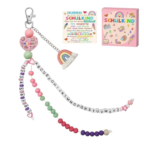 KLINNA Einschulung Geschenk Mädchen 2025, Rechenkette für Schulkind als ideale Schultüte Füllung zum Schulanfang, Süßer Glücksbringer mit Grußkarte und Geschenkbox (Rosa) von KLINNA
