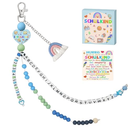 KLINNA Rechenkette 1. Klasse Mädchen, tolles Einschulung Geschenk 2025 für Schulkind, perfekte Schultüte Füllung und Glücksbringer zum Schulanfang mit Geschenkbox & Grußkarte (Blau) von KLINNA
