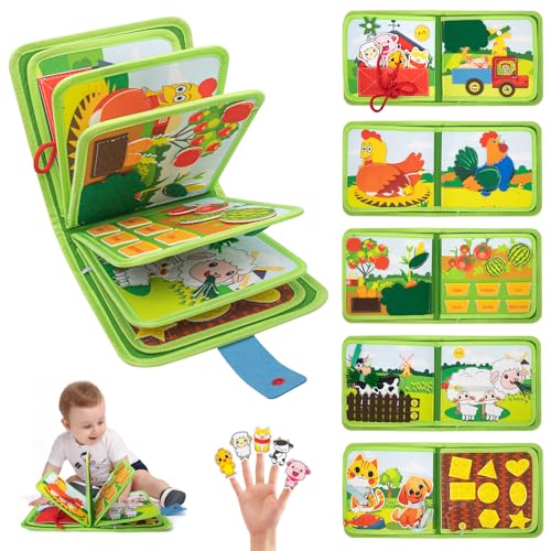 KLINTOS 22-in-1 Montessori Spielzeug ab 1 Jahr – Bauernhof Quiet Book & Busy Board aus Filz, pädagogisches Busy Book für Kinder 1-3 Jahre, Lernspielzeug & Reisespielzeug für Auto & Flugzeug von KLINTOS