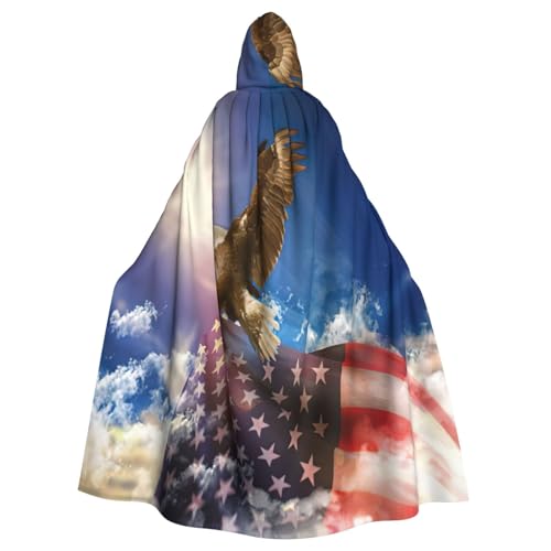 KLJnmbb Amerikanische Flagge Adler Kunstdruck Halloween Kapuzenumhang mit lebendiger voller Länge Erwachsene Unisex Cosplay Kostüm von KLJnmbb