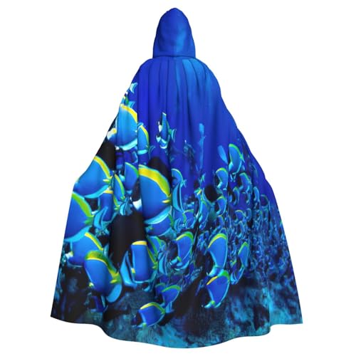 KLJnmbb Blauer Fische-Ozean-Druck, Halloween-Kapuzenumhang mit lebhaftem Ganzkörper-Motiv, für Erwachsene, Unisex, Cosplay-Kostüm von KLJnmbb