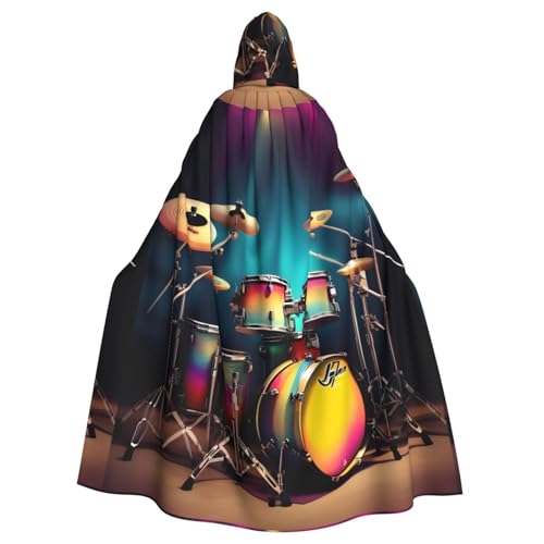 KLJnmbb Cooles Schlagzeug-Set, Druck, Halloween-Kapuzenumhang mit lebendiger voller Länge, Erwachsene, Unisex, Cosplay-Kostüm von KLJnmbb
