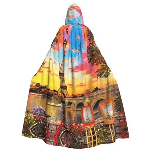 KLJnmbb Eiffelturm Paris Print Halloween Kapuzenumhang mit lebendiger voller Länge Erwachsene Unisex Cosplay Kostüm von KLJnmbb