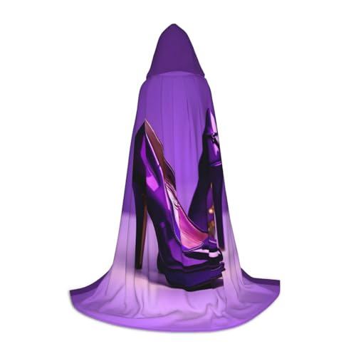 KLJnmbb Eleganter lila High Heels mit Lippenstift-Druck, Kapuzenumhang für Erwachsene, Teenager, Kinder, verschiedene Zauberer-Umhang, RobeHalloween, Karneval, Cosplay von KLJnmbb