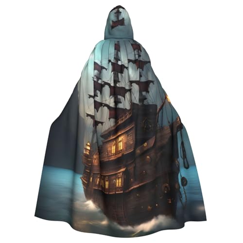 KLJnmbb Fantasy-Piratenschiff-Druck, Halloween-Kapuzenumhang mit lebendiger voller Länge, Erwachsenenkostüm, Unisex, Cosplay-Kostüm von KLJnmbb