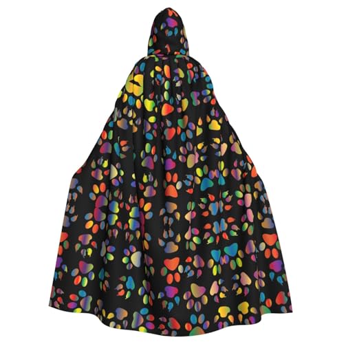 KLJnmbb Farbenfroher Halloween-Kapuzenumhang mit Hundepfotenabdruck, für Erwachsene, Unisex, Cosplay-Kostüm von KLJnmbb
