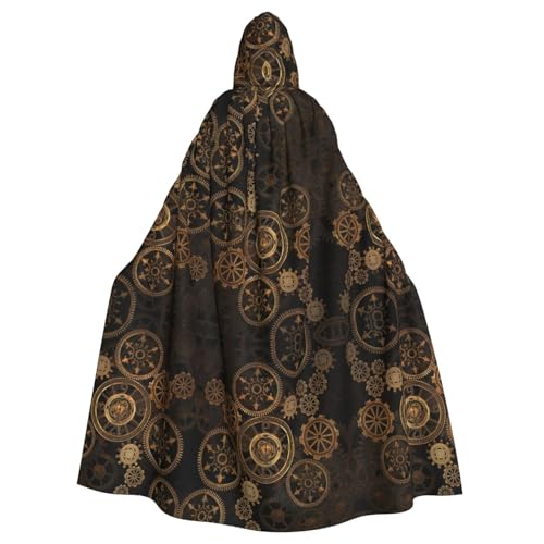 KLJnmbb Gears Clock Bronze-Century-Druck, Halloween-Kapuzenumhang mit lebendiger voller Länge, für Erwachsene, Unisex, Cosplay-Kostüm von KLJnmbb