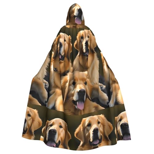 KLJnmbb Goldener Retriever-Aufdruck, Halloween-Kapuzenumhang mit lebhaftem Erwachsenen-Motiv, Unisex, Cosplay-Kostüm von KLJnmbb