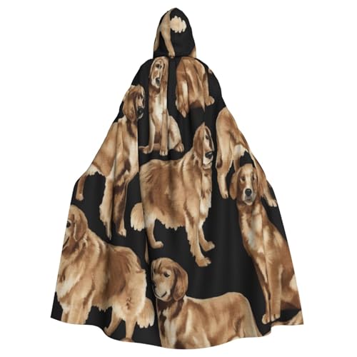 KLJnmbb Goldener Retriever-Aufdruck, Halloween-Kapuzenumhang mit lebhaftem Erwachsenen-Motiv, Unisex, Cosplay-Kostüm von KLJnmbb
