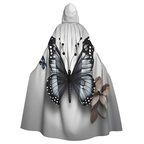 KLJnmbb Halloween-Kapuzenumhang in voller Länge, für Erwachsene, Unisex, Cosplay-Kostüm, Blaugrün, Blume, Schmetterling, Grau von KLJnmbb