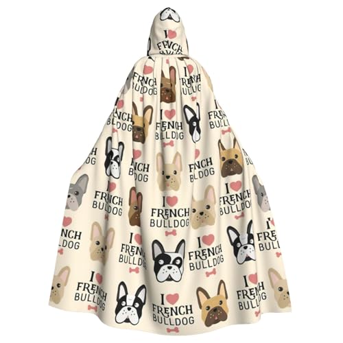 KLJnmbb Halloween-Kapuzenumhang mit Aufschrift "I Love French Bulldogge", für Erwachsene, Unisex, Cosplay-Kostüm von KLJnmbb