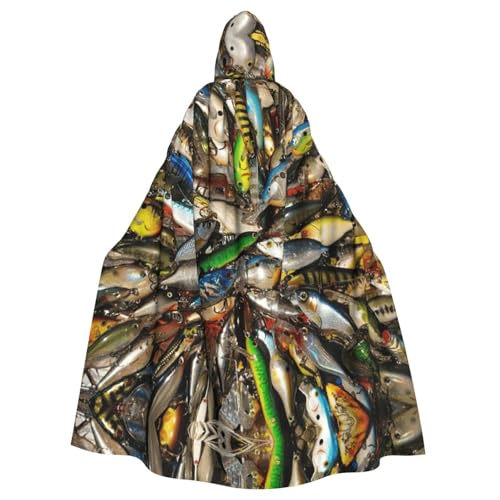 KLJnmbb Halloween-Kapuzenumhang mit Fischköderaufdruck, voller Länge, Unisex, Cosplay-Kostüm für Erwachsene von KLJnmbb