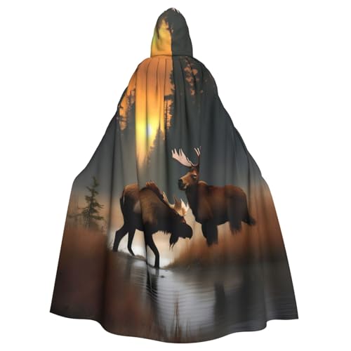 KLJnmbb Halloween-Kapuzenumhang mit Hirschbär-Elch-Aufdruck, lebendig, volle Länge, Erwachsene, Unisex, Cosplay-Kostüm von KLJnmbb