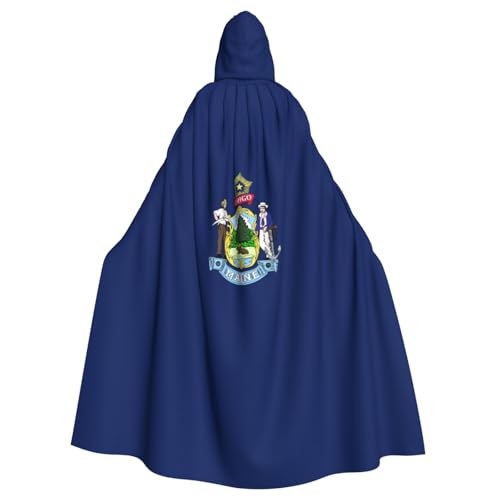 KLJnmbb Halloween-Kapuzenumhang mit Maine State Flagge, mit lebendiger voller Länge, Unisex, Cosplay-Kostüm für Erwachsene von KLJnmbb