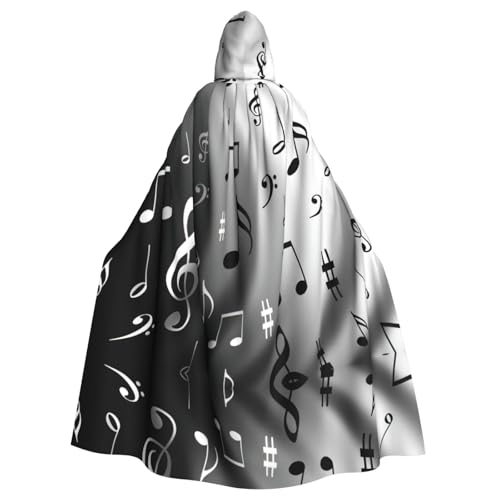 KLJnmbb Halloween-Kapuzenumhang mit Musiknoten-Druck, mit lebendiger voller Länge, für Erwachsene, Unisex, Cosplay-Kostüm von KLJnmbb