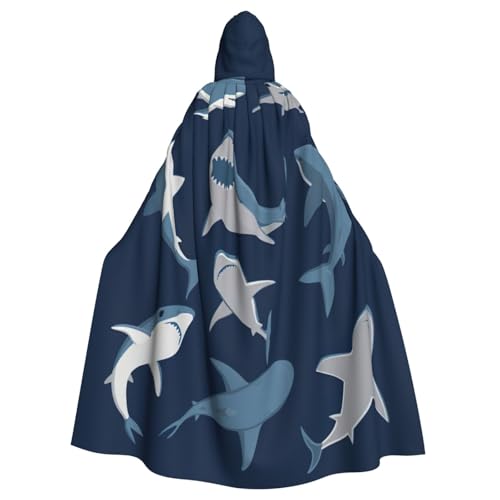 KLJnmbb Halloween-Kapuzenumhang mit Ozeanhai-Druck, lebendig, volle Länge, Erwachsene, Unisex, Cosplay-Kostüm von KLJnmbb