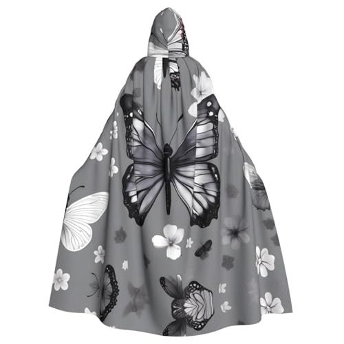 KLJnmbb Halloween-Kapuzenumhang mit Schmetterlings-Aufdruck, grau-blaugrün, für Erwachsene, Unisex, Cosplay-Kostüm von KLJnmbb