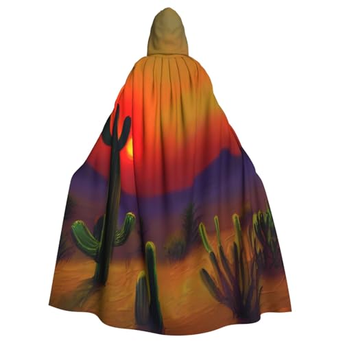 KLJnmbb Halloween-Kapuzenumhang mit Sonnenuntergang-Kaktus in Wüste, mit lebendiger voller Länge, für Erwachsene, Unisex, Cosplay-Kostüm von KLJnmbb