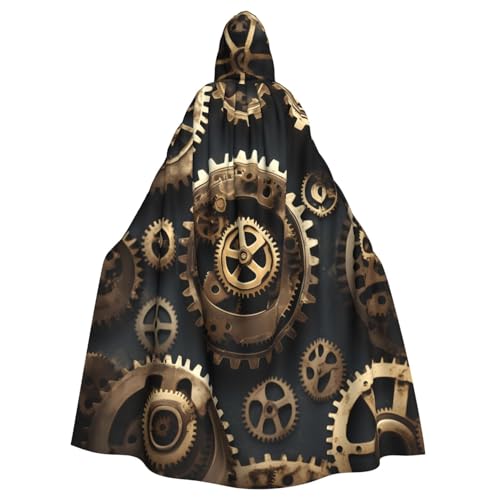 KLJnmbb Halloween-Kapuzenumhang mit Steampunk-Zahnrädern, lebendig, volle Länge, Unisex, Cosplay-Kostüm für Erwachsene von KLJnmbb