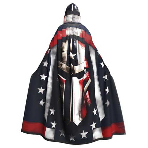 KLJnmbb Halloween-Kapuzenumhang mit USA-Flagge, amerikanischer Spartaner-Druck, lebendig, volle Länge, Erwachsene, Unisex, Cosplay-Kostüm von KLJnmbb