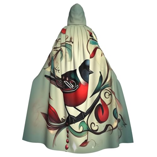 KLJnmbb Halloween-Kapuzenumhang mit Vögeln und Musiknoten-Druck, mit lebendiger voller Länge, für Erwachsene, Unisex, Cosplay-Kostüm von KLJnmbb