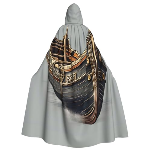 KLJnmbb Halloween-Kapuzenumhang mit altem Wikinger-Boot-Aufdruck, voller Länge, Unisex, Cosplay-Kostüm für Erwachsene von KLJnmbb