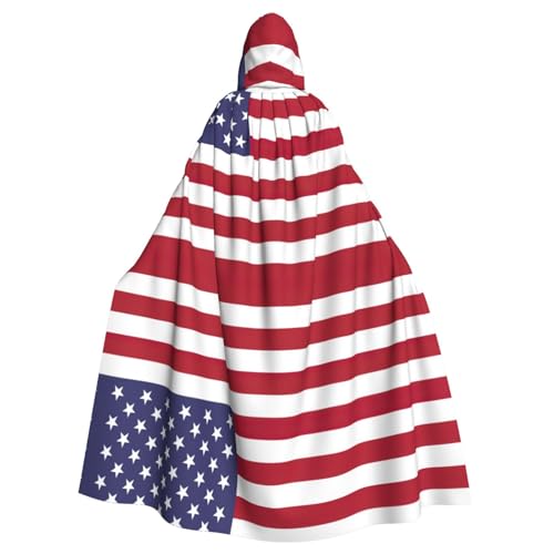 KLJnmbb Halloween-Kapuzenumhang mit amerikanischer Flagge, voller Länge, Unisex, Cosplay-Kostüm für Erwachsene von KLJnmbb