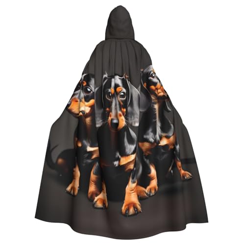 KLJnmbb Halloween-Kapuzenumhang mit drei Dackeln und lebhaftem Erwachsenenmotiv, Unisex, Cosplay-Kostüm von KLJnmbb