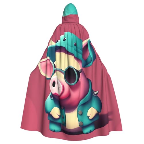 KLJnmbb Halloween-Kapuzenumhang mit süßem Schweine-Druck, lebendig, volle Länge, Unisex, Cosplay-Kostüm für Erwachsene von KLJnmbb